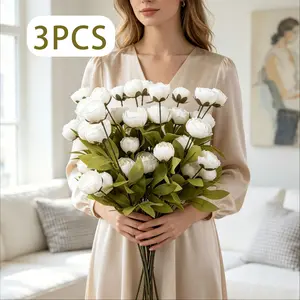 3-Pack Four-Color Realistic Peony Bouquet, 27.5-Inch Artificial Paeonia Fake Flowers, Wedding Decor, Party DIY Corsage, Home Vase Arrangement, Holiday Decoration, Artificial Decorative Flowers