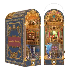 Tonecheer 3D Wooden DIY Book Nook Kit - DIY Building Set, Wooden Model Kit for Adults, Spacetime Museum Themed Bookend Bookshelf Insert with Dust Cover, LED Lights Gift