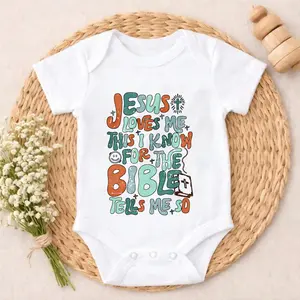 Premium Cotton Baby Bodysuit Jesus Loves Me Bible Verse Print 100% Pure Cotton Non-Irritating Snap Closure Breathable Stretchy Perfect For Gifting & Everyday
