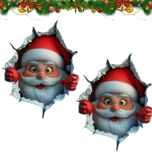 Christmas Creative Wall Sticker, Wall Art Stickers, Santa Claus Broken Wall Cartoon Design Christmas Decals, No Tools, Easy Apply, Realistic Easy-Peel Sticker, for Living Room Bedroom Office