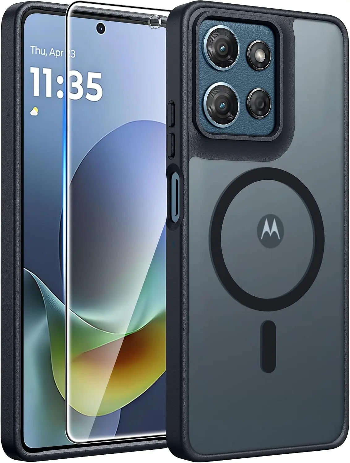 for Moto G Play 2026 / G 2026 / G 2025 Phone Case, Screen Protector | Translucent Matte Magnetic Back, 14FT Military Grade Drop Protection, Shockproof Protective Phone Cover, Black