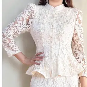 Elegant Lace Set with Intricate Floral Patterns and Long Sleeves for Special Occasions