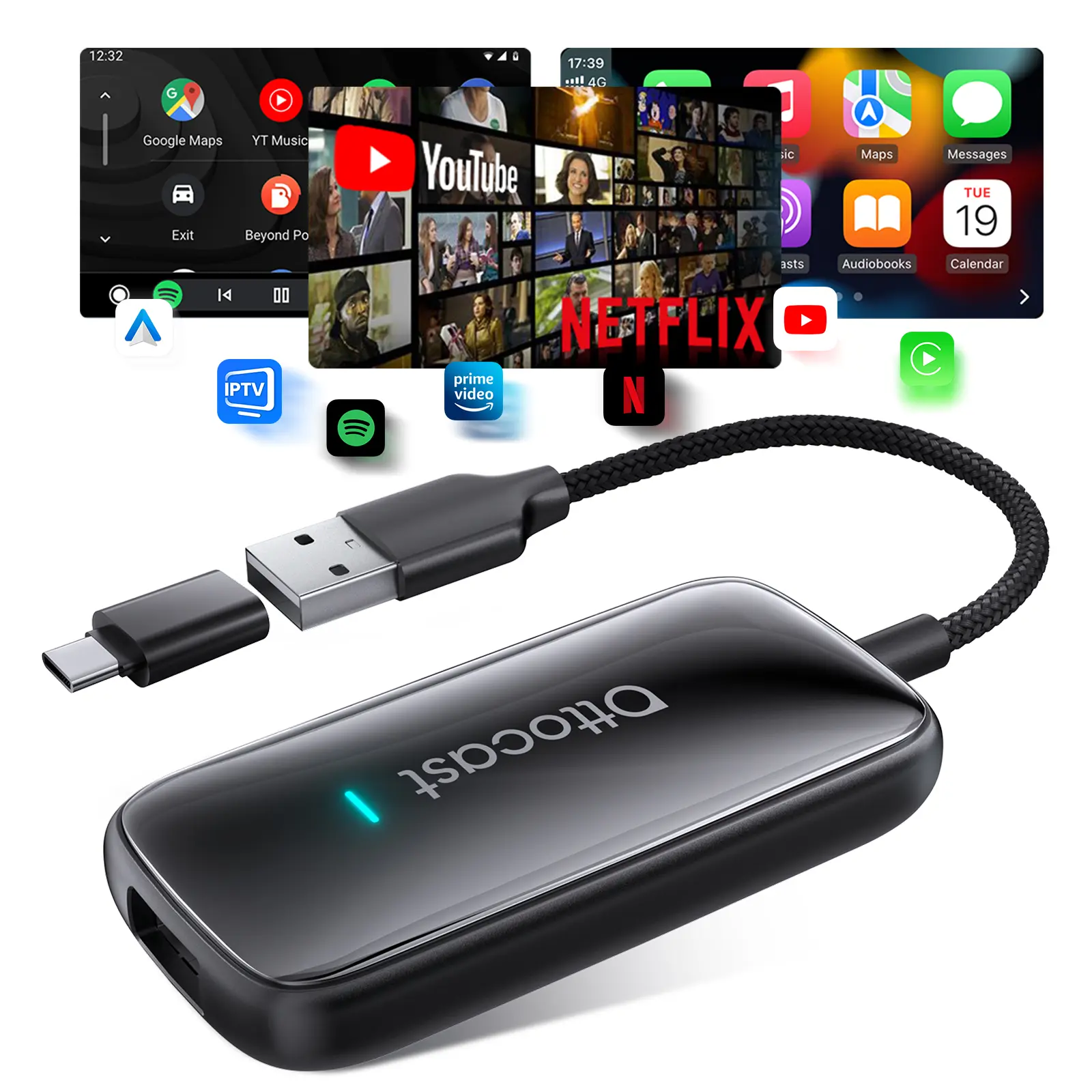【CARS COMPATIBLE WITH WIRED CARPLAY】OTTOCAST Play2Video Ultra 2026 Upgrade Magic AI Box Car Watch Video Devices, Wireless CarPlay Android Auto Video Adapter 3 in 1 Built-in Netflix/YouTube Android 12 System