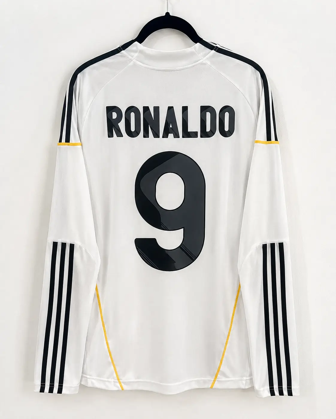 C.R #9 White 2009 Retro Football Jersey – Long Sleeve, Full Logo, Ship 7–15 Days