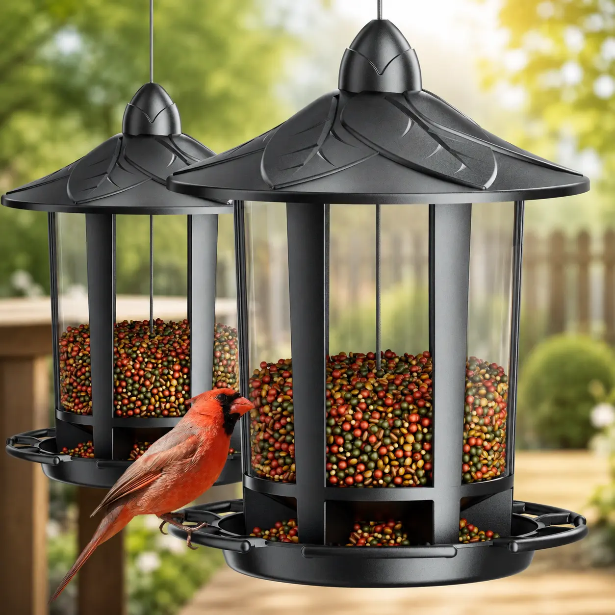 Birdream 2 Pack Bird Feeders for Outdoor Hanging, Assembly Required, 1-Min Easy Setup, Charming Castle Design, Attracting Cardinals Chickadees Goldfinches & Sparrows Sunflower Seeds
