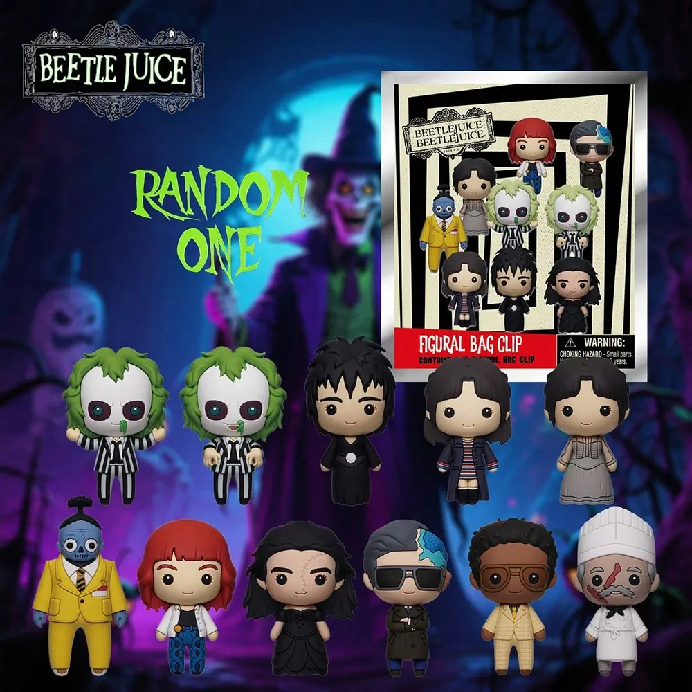 1PC Beetlejuice Officially Licensed 3D PVC Blind Bag Keychain Collection featuring Beetlejuice, Lydia, Unique Characters, and more Fun Unique Collectible Keychains, Surprise Collectibles for Beetlejuice Fans Perfect for Accessories and Gifts