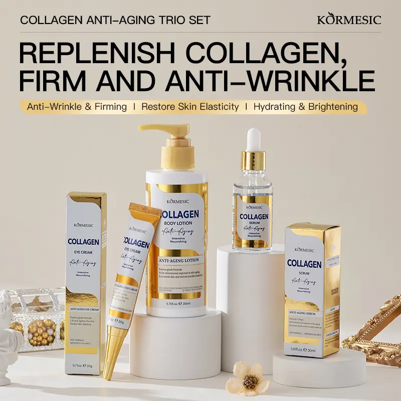 3-in-1 comprehensive collagen skin care set - eye cream + facial essence + body lotion, anti-wrinkle and moisturizing set, suitable for women, to create smooth and radiant skin