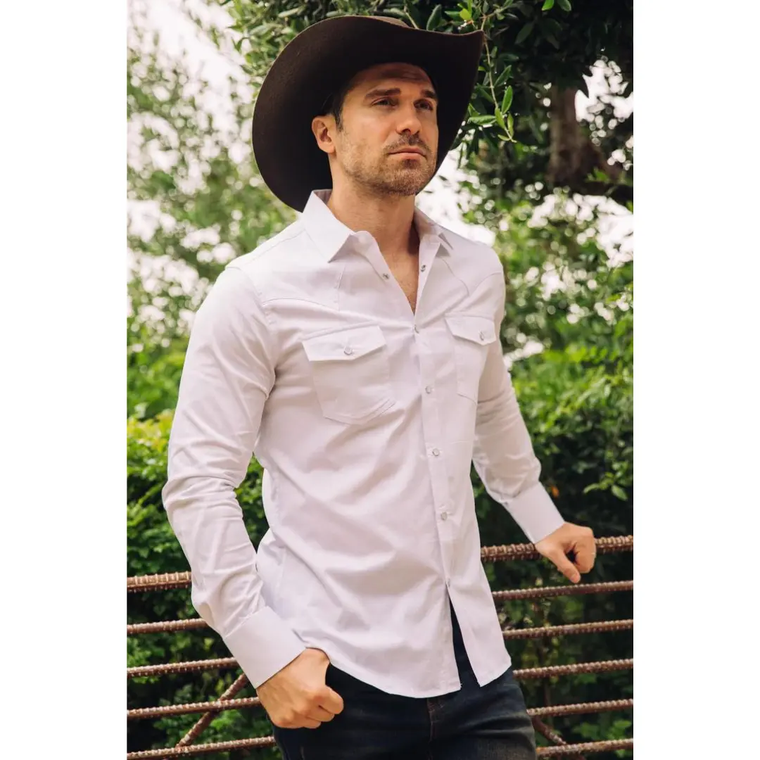 Platini Men's Western Snap Solid White Dress Shirt