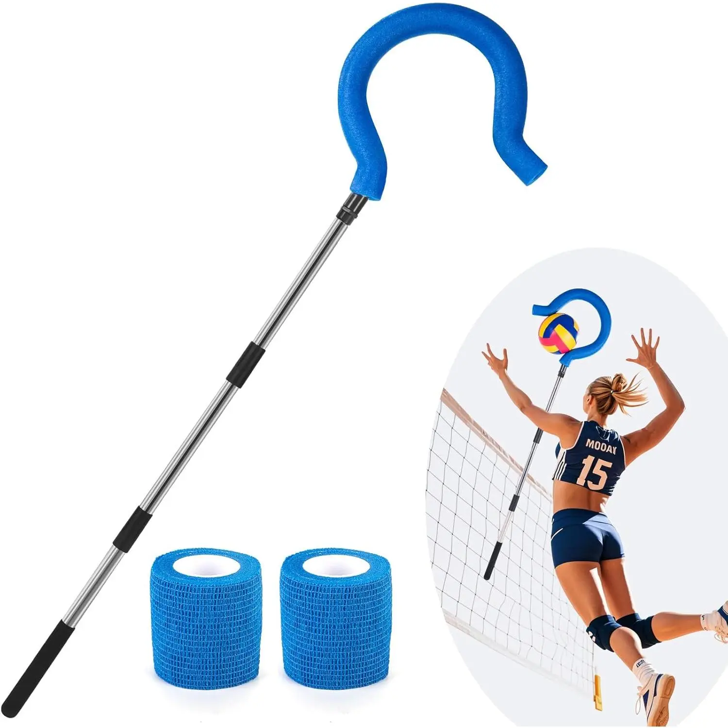 Adjustable Volleyball Spike Trainer with Question Mark Hook-Durable Lightweight Hitting Trainer Equipment for Serving, Spiking and Jump -Real Ball Feel - Ideal for Beginners and Pros (No Ball)