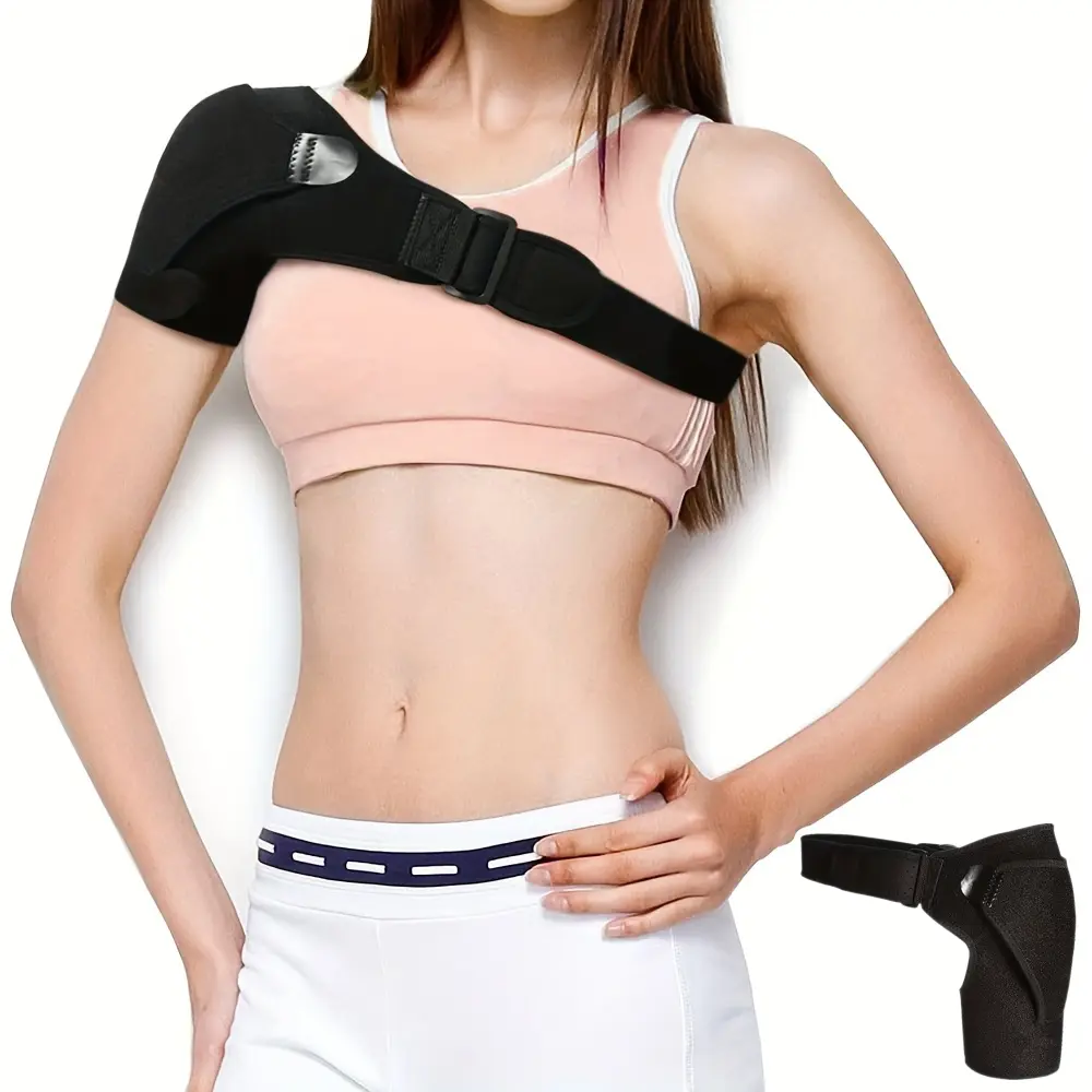 Men & Women's 2-Pack Adjustable Clamp Compression Shoulder Sleeve Braces, Healthcare Support for Torn Rotator Cuff Pain, Dislocation Stability & Immobilization, Fits Left or Right Arm, 2‑Pack For Both Arms, 2‑Way Buckle Fit