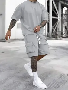 Men’s Casual Set – Oversized T-shirt & Cargo Shorts, Drawstring Waist, Relaxed Fit Streetwear Outfit