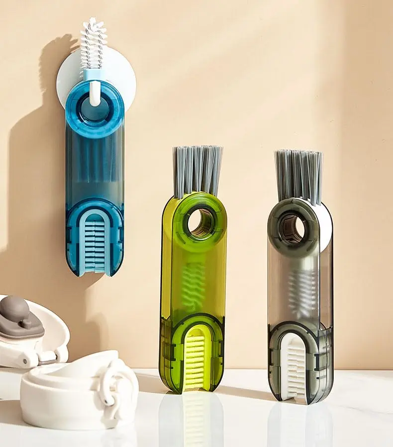 3-Pcs Durable Food-Safe Silicone 3-In-1 360-Degree Rotation Multi-Functional Gap Cleaning Set - Compact Kitchen Brush, Cup Lid Cleaner with Slip-Proof Ergonomic Handles, Hanging Hole for Cup, Baby Bottle Deep Cleaning