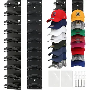 2 Pack Hat Organizer | No-Drill Wall Mounted | Holds Up to 20 Baseball Caps | Storage Organizer for Closet Doors & Bedrooms | Black & White Options