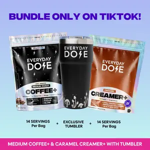 EVERYDAY DOSE 14 Serving Medium Roast Coffee+ with Caramel Creamer+ with Collagen & Probiotics & FREE Tumbler EVERYDAY DOSE 14 Serving Medium Roast Coffee+ with Caramel Creamer+ with Collagen & Probiotics & FREE Tumbler
