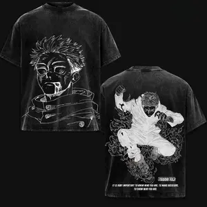 Itadori Yuji Print T-shirt Anime Jujutsu Kaisen Clothing Men Women Cotton Tshirts Retro Washed T Shirt Harajuku Male Casual Tops
