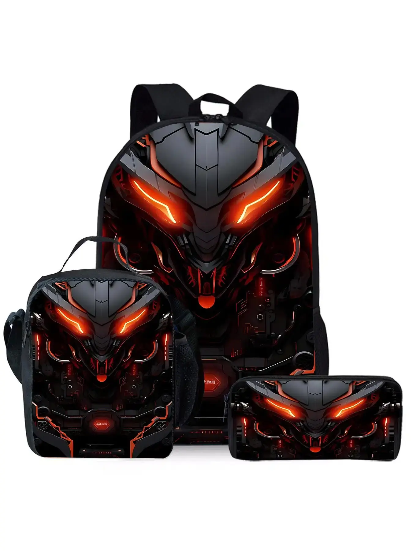 Mechanical robot print backpack three-piece set (Single-Layer Backpack + Shoulder Strap Lunch Bag + Single-Layer Pencil Bag) Backpack for school, Multi Function Backpack