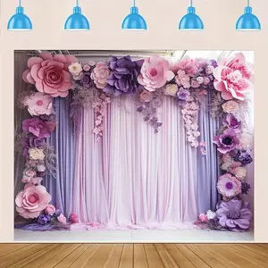 Flower Pattern Wedding Decoration Backdrop, Wedding Arch Backdrop, Wedding Arched Backdrop, 1 Count Romantic Wedding Party Photo Props Background Cloth, Indoor & Outdoor Decoration Supplies, Banners