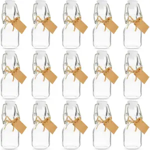 Mini Glass Bottles Swing Top - 15 Pack 2 Oz/60 ml  & White -  Tags & Jute Twine Included - Wedding Favor Glass Bottles & DIY Jars