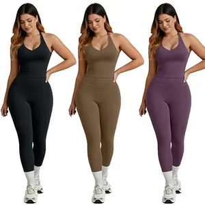 Women's Crisscross Back Tank & High-Waist Butt-Lift Leggings Set for Yoga Gym Fitness Quick-Dry Moisture-Wicking Activewear