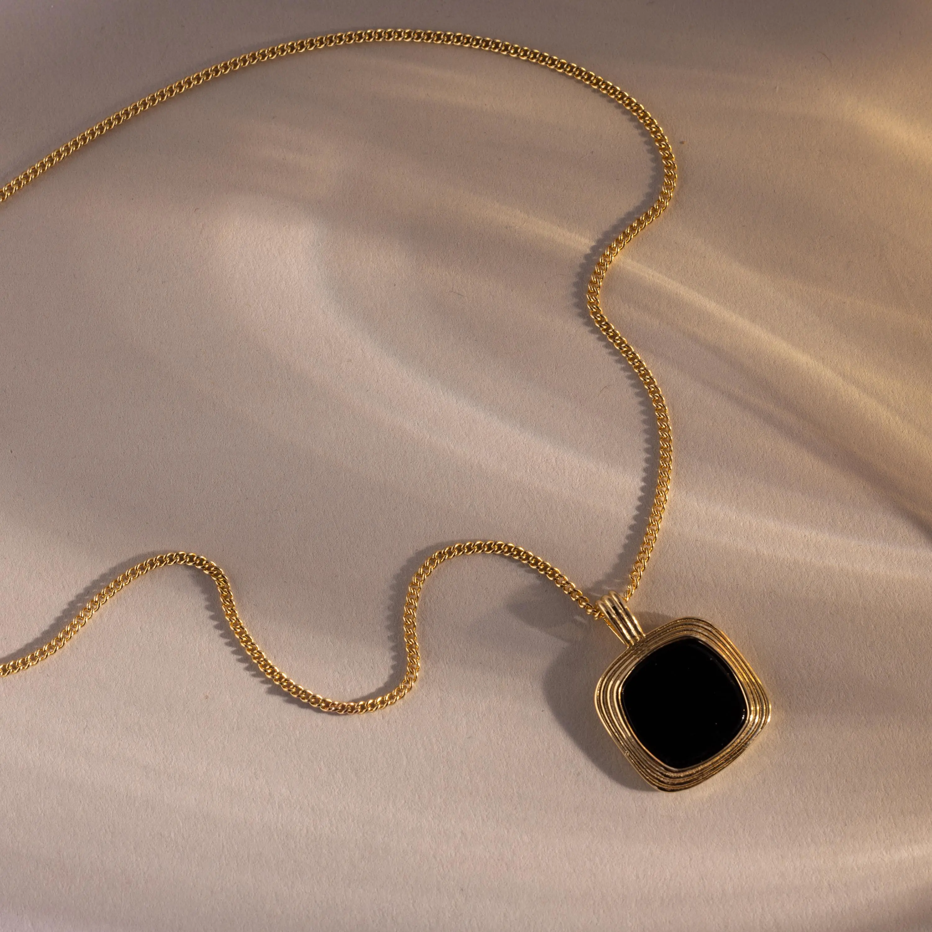 Square Onyx Necklace by Caitlyn Minimalist - Black Gemstone Pendant Necklace - Bold Geometric Layering Necklace - Art Deco Jewelry - Gift for Her