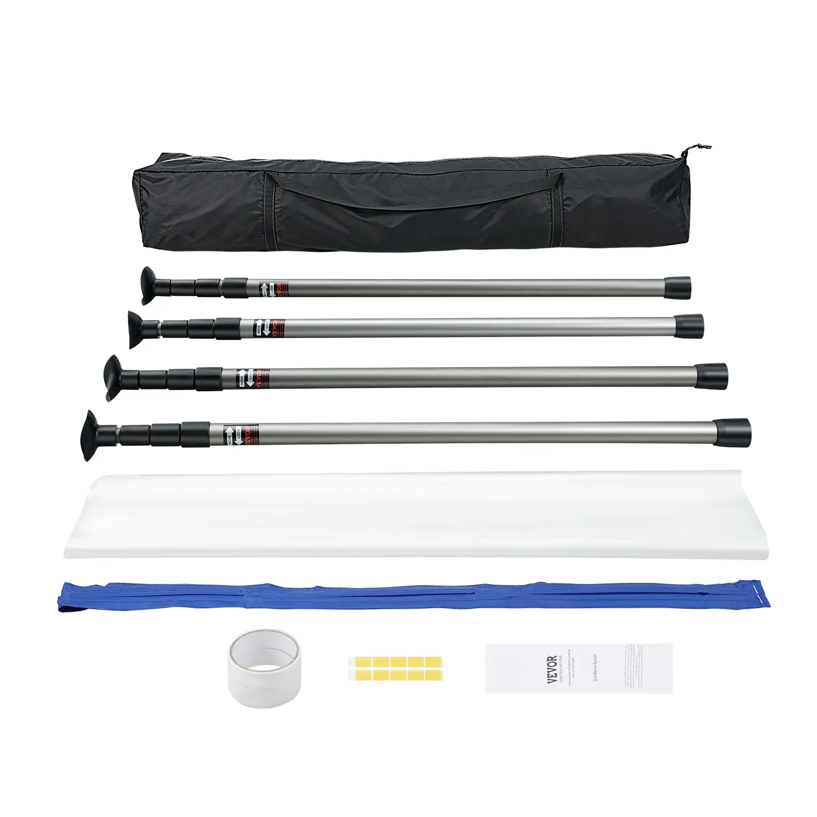 VEVOR Dust Barrier Poles,  10 Ft Barrier Poles, Dust Barrier System with 4 Telescoping Poles, Carry Bag and 32.8x13.12 Ft Plastic Film, for Interior Decoration, Painting