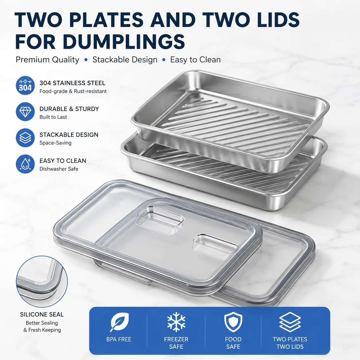 Large Stainless Steel Baking Tray with Lids, Rectangular Non-Stick Surface, Easy to Clean, Perfect for Roasting Vegetables and Meat, Rectangular Oven Trays