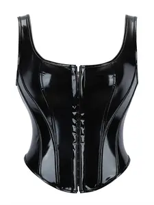 Women's Solid Color Court Style Shapewear Corset, Fashionable PU Leather Corset, Tummy Control Shaper for Daily Wear