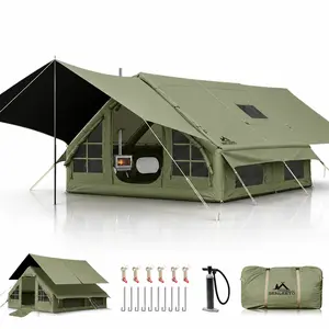 SENLEETO 129 Sq Ft Inflatable Glamping Dome - 8-10 Person 4-Season Waterproof Cabin, Easy Setup Blow Up Tent with Stove Jack, Pump, Mesh Windows (Pop-Up Camping Gear)