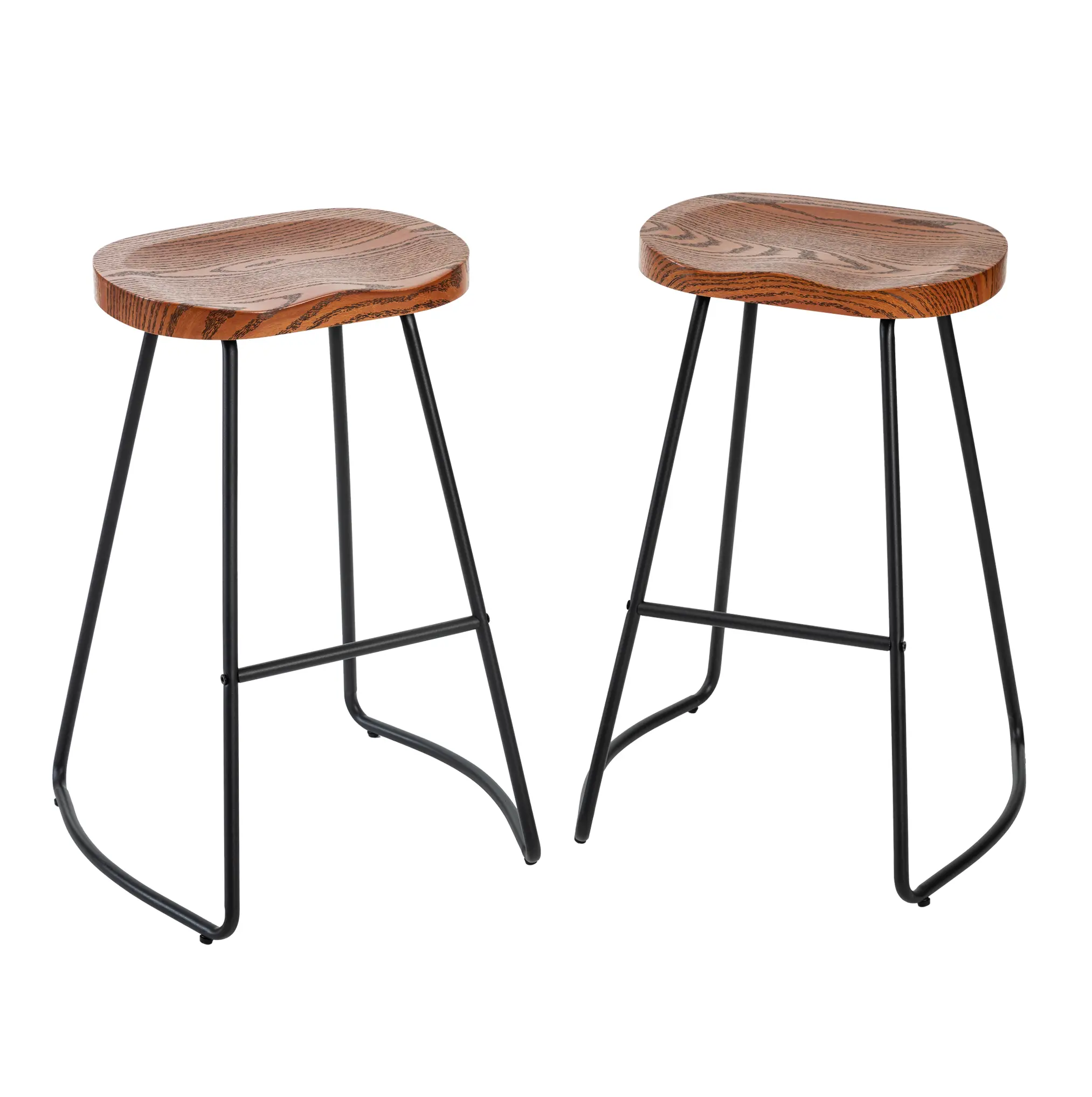 26IN Modern Armless Counter Stool - Natural Wood Indoor Bar Chair with Metal Legs for High Tables, All-Metal Barstools, Bistro Style Barstools