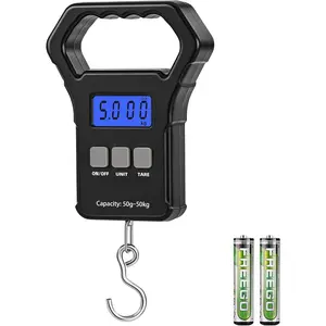 Fish Scale, 110lb/50kg Digital Portable Hanging Fishing Weight Scale with Backlit LCD Display, Luggage Scale with Non-Slip Large ABS Handle & 2 AAA Batteries, Fishing Gifts Gear for Men, Black : Clothing, Shoes & Jewelry