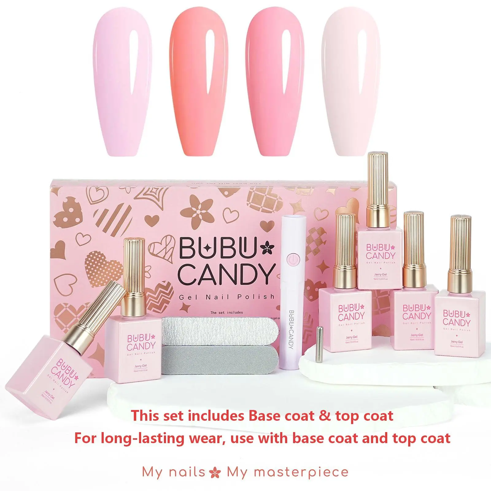 BUBU CANDY M's Pick: Peach Blossom Pink Jelly Gel Polish Set, 6PCS 15ML Translucent Pink UV Gel Kit with Base & Top Coat, Soak Off Gel for Home DIY Nail Art tiktokshopbacktoschool