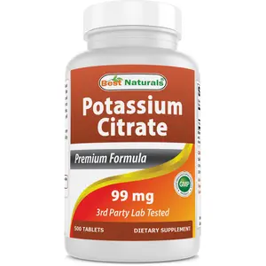 Best Naturals Potassium Citrate 99mg 500 Tablets - 3rd Party Lab Tested, Premium Formula, Electrolyte Mineral Balance, Muscle Activity, No Artificial Ingredients, GMP Certified, USA Made