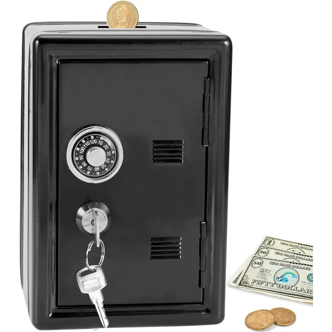 Creative Piggy Bank Home Storage Box, Metal Change Savings Box with Lock, Mechanical Safe Box, Mini Safe Coin Safe, Cash Lock Box, Security Safe for Money Jewelry Valuables, Key Lock Safe