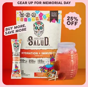 Salud 2-in-1 [Hydration + Immunity] Electrolytes, Immune Support, Dairy & Soy Free - 400mg Electrolytes, 250mg Wellmune, 100mg Elderberry - Healthcare, Vitamin (15 Servings)