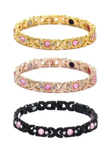 3 Piece Set Women's Energy Magnetic Stone Bracelets, Adjustable Length Boho Crystal Bangles, Stackable Bracelet for All Seasons, Stylish Alloy Jewelry