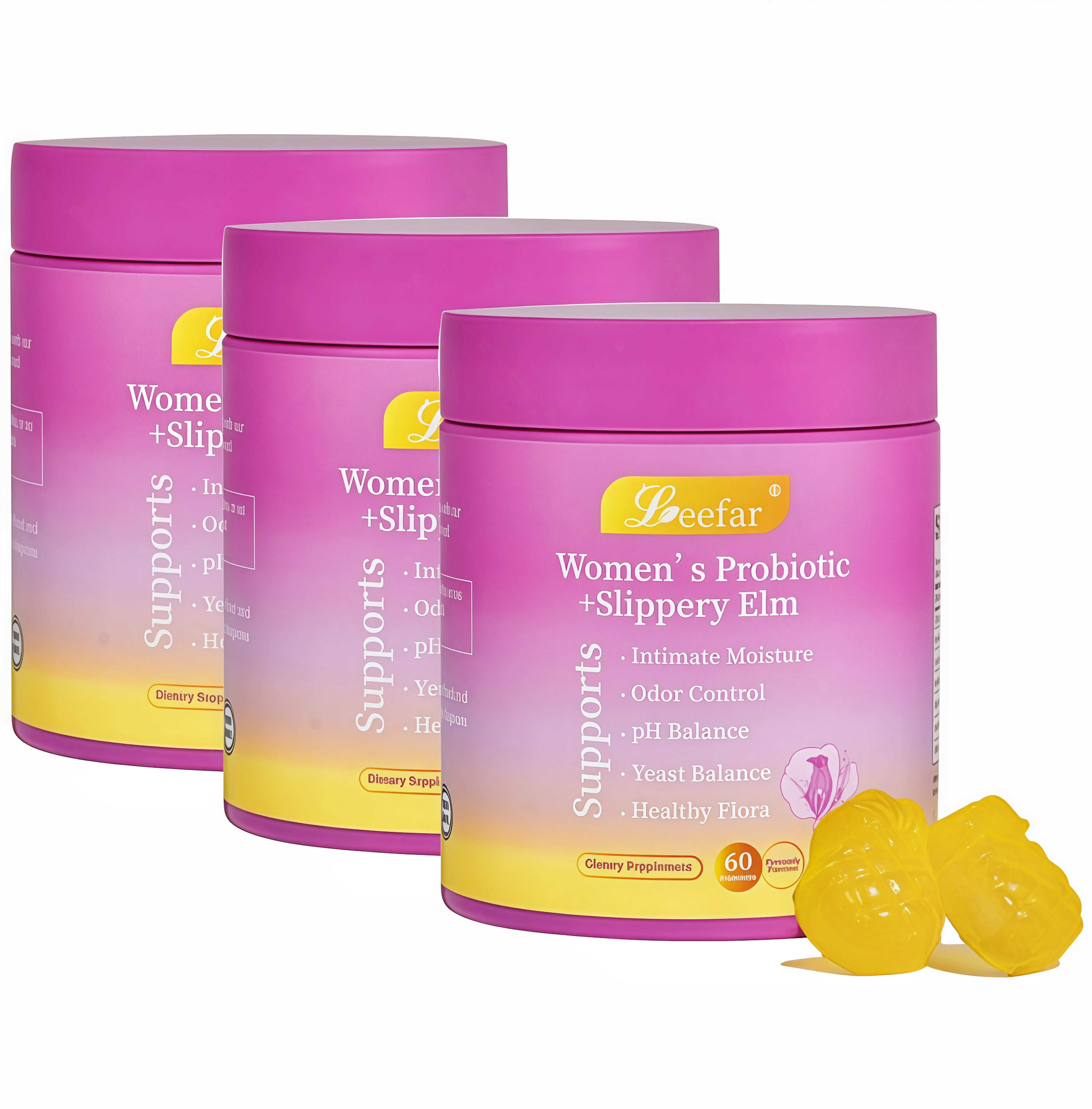 3 Pack LEEFAR Her Probiotics Gummies RD - All in One Solution with Slippery Elm and Prebiotics & Lactobacillus Probiotic Blend for Women's pH Balance and Dryness Hawaiian Pineapple Gummies Dietary Supplement