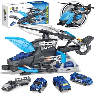 Police Rescue Helicopter Toy with Mini Car & Accessories, Durable Outdoor Playset for Kids Ages 3+, STEM Learning Gift for Boys Girls, Blue