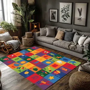 Kids Rainbow Square Alphabet Number Animal Crystal Velvet Area Rug Colorful Non‑Slip Educational Children Game Room Rug#KidsRainbowSquareRug #AlphabetNumberPlayRug #EducationalDecor #ColorfulLearningCarpet #CrystalVelvetRug