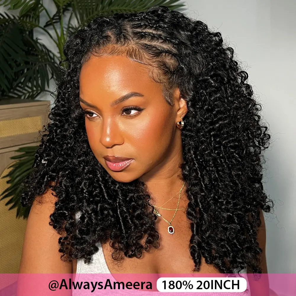 CurlyMe Invisible Hairline Wear and Go Kinky Curly Half Wig Glueless Human Hair Wigs With Adjustable String
