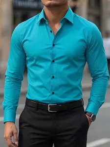 Men's Light Blue Diamond Print Business Casual Formal Fitted Button Up Collared Long Sleeve Button Front Shirt, Stylish Men's Clothing for Office & Daily Wear