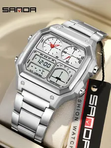 Sanda Men's Luxury Sports Alarm Clock Watch, Multi-Functional Waterproof 5atm Temperature Measurement, Electronic Wristwatch for Fitness, Digital Watch