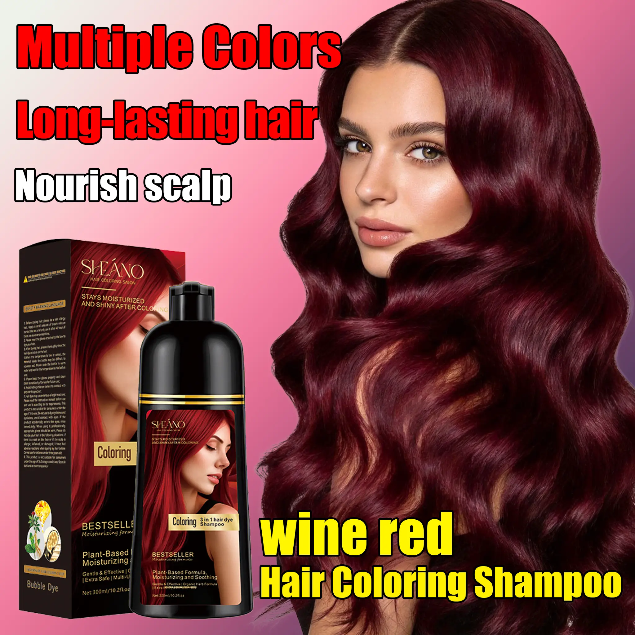 Hair Dye Shampoo, 3 in 1, Instant Hair Color, Grey Coverage, Ammonia Free, Herbal, Long Lasting, Hair Care, Multicolor，Ammonia-Free