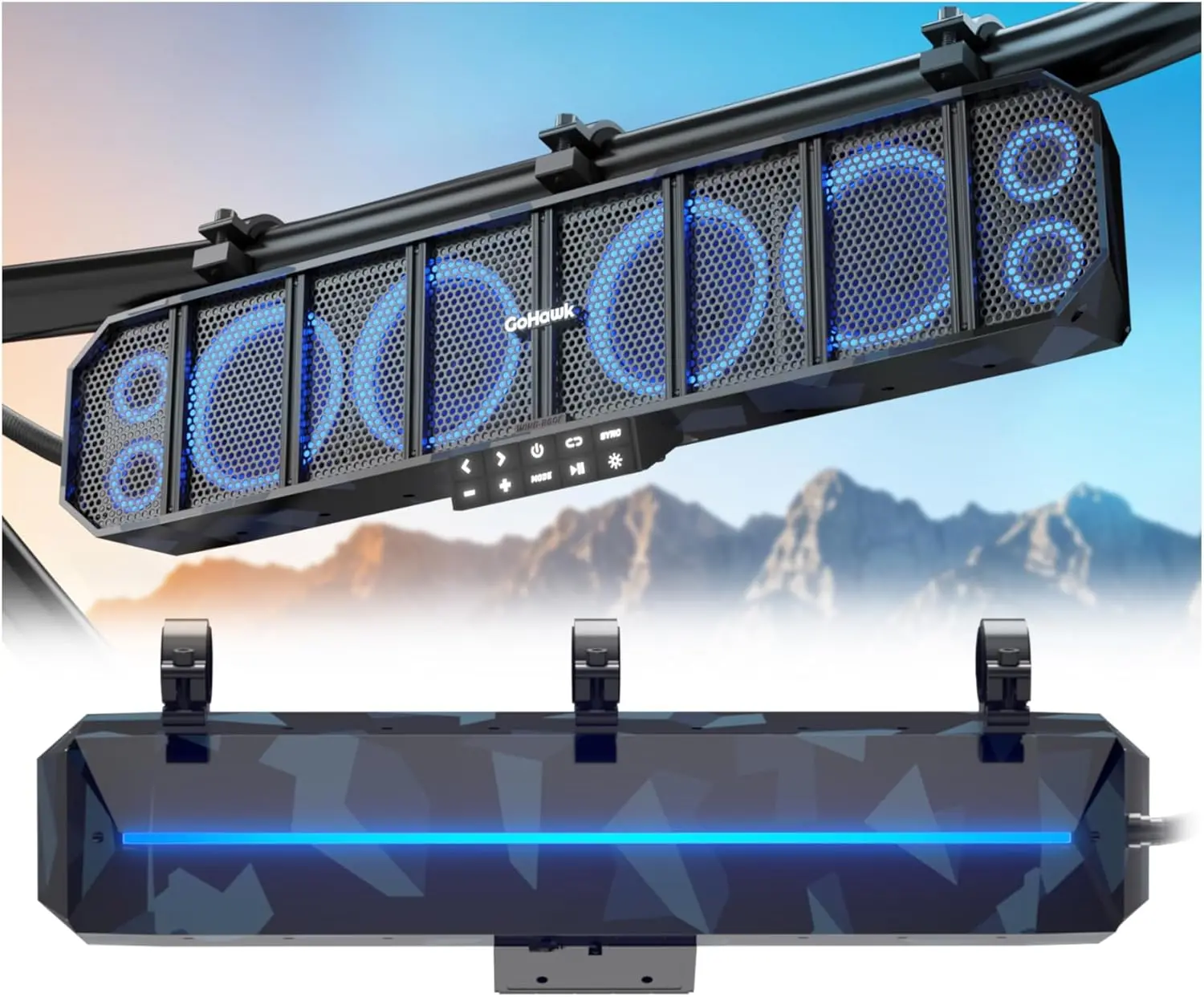 GoHawk 25" UTV Sound Bar, 8-Speaker ATV, Motorcycle Audio with RGB Lighting, Bluetooth & USB/AUX – Outdoor Vehicle Audio System, Waterproof 800W Peak Power, Wireless Connectivity, Weatherproof
