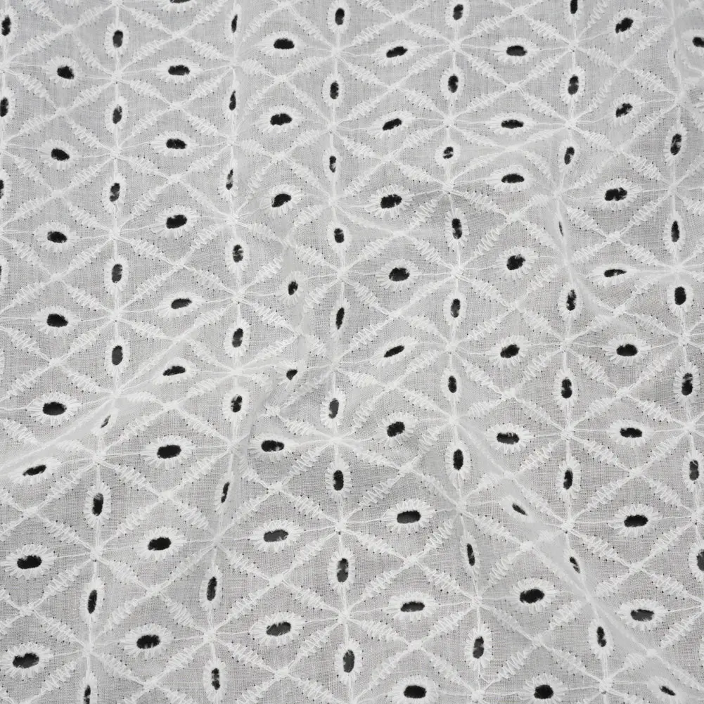 Embroidered Eyelet Cotton Voile - White Ovals in Diamonds - Naomi Collection