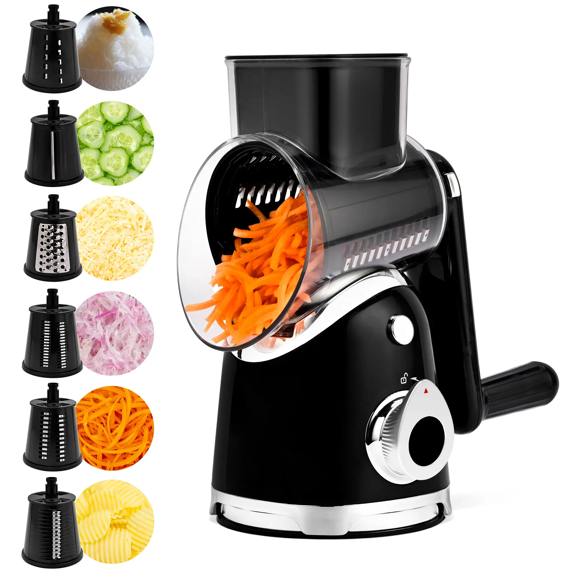 SUSTEAS Rotary Cheese Grater with 6 Replaceable Blades, 18/10 Stainless Steel, BPA Free, Easy to Clean & Disassemble,Springtok Food Shredder Tool Kitchen Gadgets Utensils Vegetable Slicer