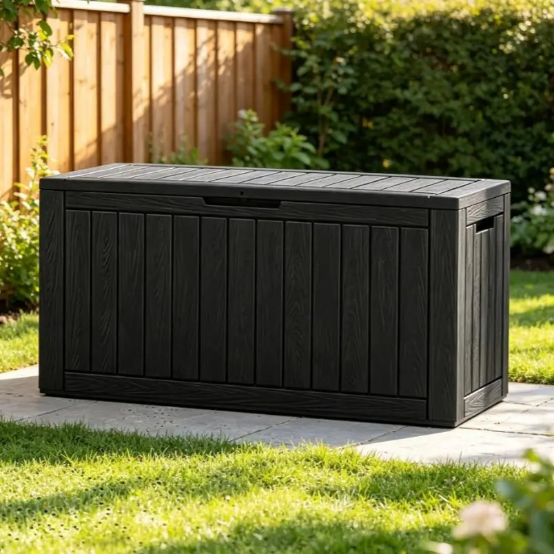 LHBCRAFT Large 100 Gallon Outdoor Deck Storage Box, Lockable UV Protection Container for Patio, Garden & Backyard