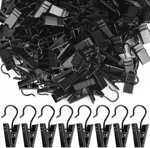 Teenitor 100 Pack Small Curtain Clips Curtain Hooks for Outdoor String Lights, Stainless Steel Clips for Hanging Curtain Hooks for Drapes, Black
