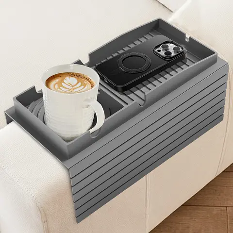 Couch Cup Holder, Couch Drink Holder, Silica Gel Sofa Cup Holder Armrest Tray, Portable Home Couch Arm Tray Table for Remote/Snacks/Cellphone/Drinks/Cup