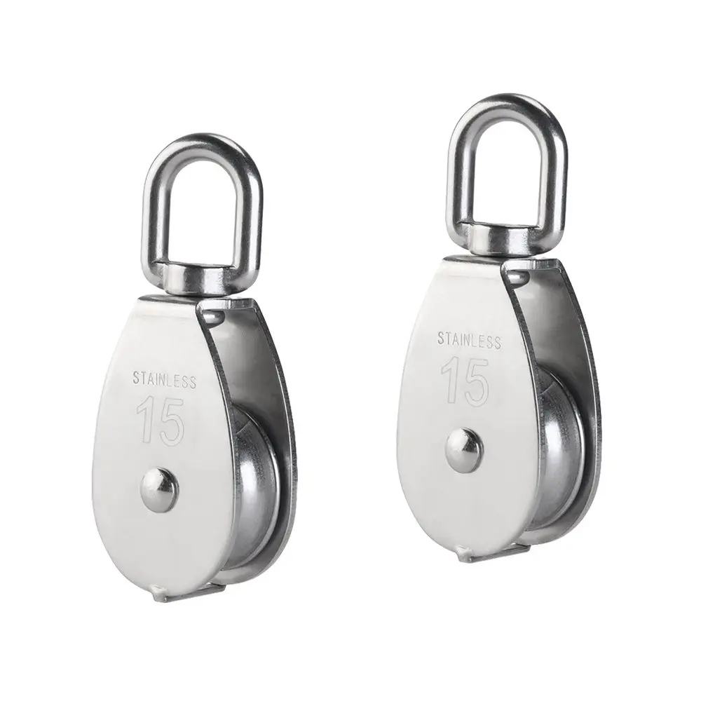 2Pcs 304 Stainless Steel M15 Silver Single Pulley Block Wire Rope Hanging Wire Towing Wheel