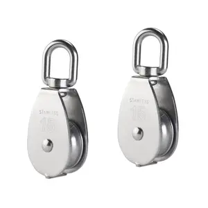 2Pcs 304 Stainless Steel M15 Silver Single Pulley Block Wire Rope Hanging Wire Towing Wheel
